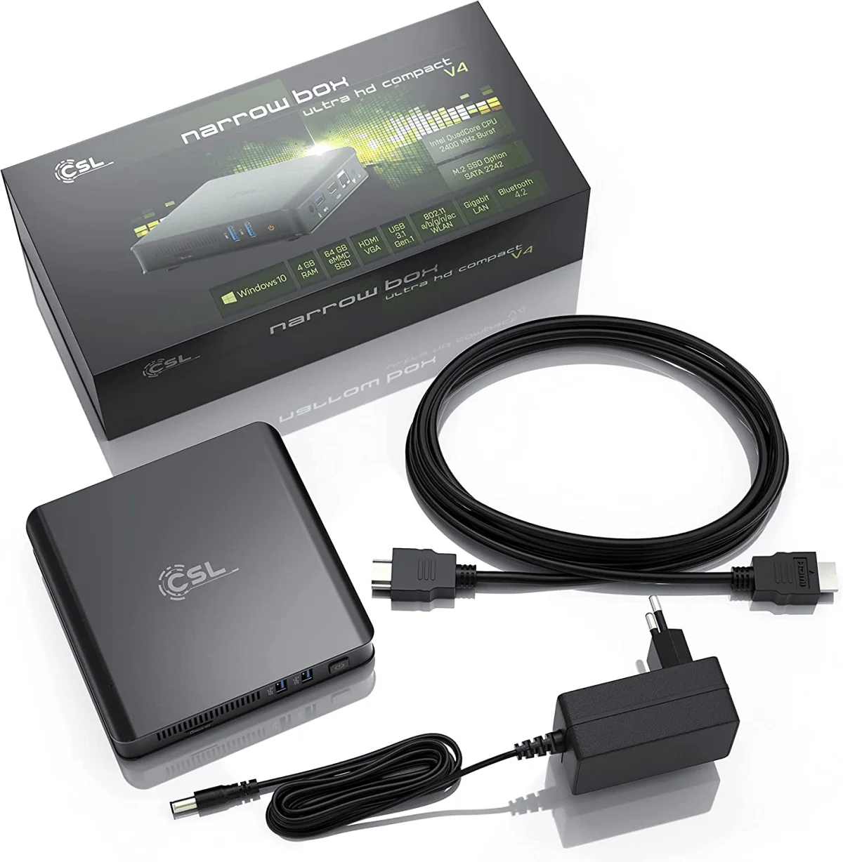 CSL Narrow Box Ultra HD Compact v4 Mini PC Sobremesa - Intel® Celeron® - N4120 - 4GB - 128GB eMMC - UHD Graphics